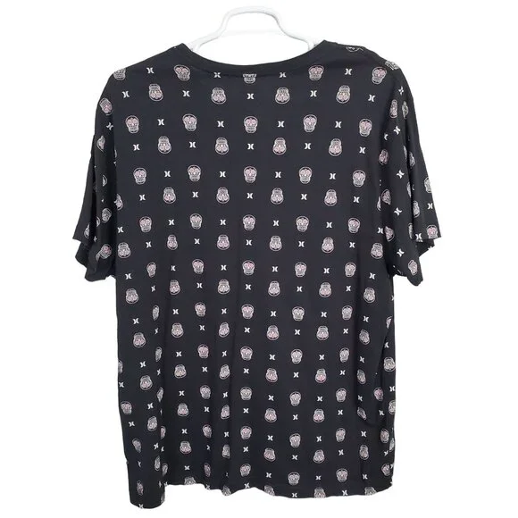 Hurley XXL Mens Shirt Graphic Tee Black Sugar Skull Allover Print Short Sleeve - Picture 3 of 8